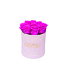 Violet Roses in Round White Box (SM)