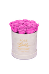 Hot Pink Roses in Round White Box (LG)